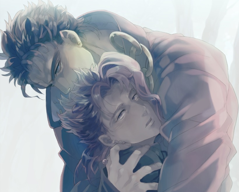 2boys, black_hair, blue_eyes, chain, coat, earrings, gakuran, hat