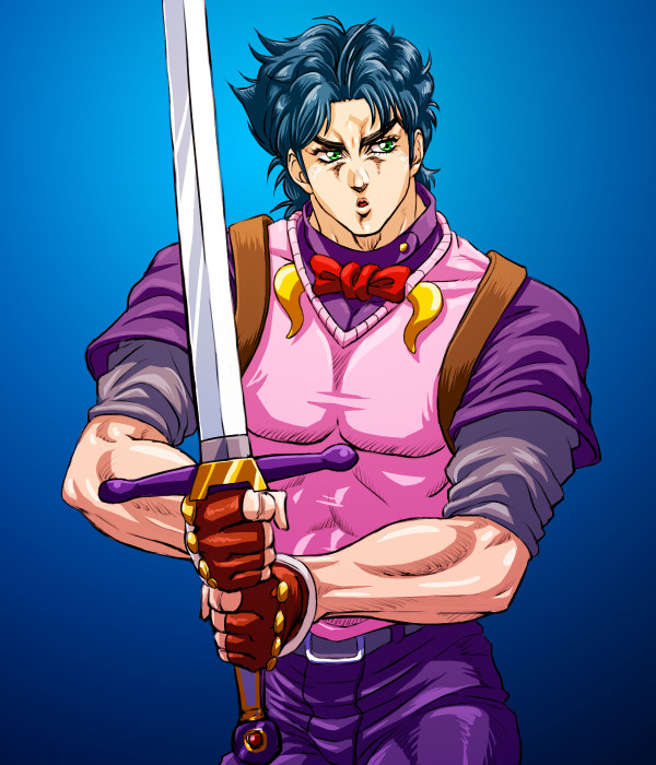 1boy, blue_background, blue_hair, bow, bowtie, c-7_(assate), cowboy_shot, fingerless_gloves