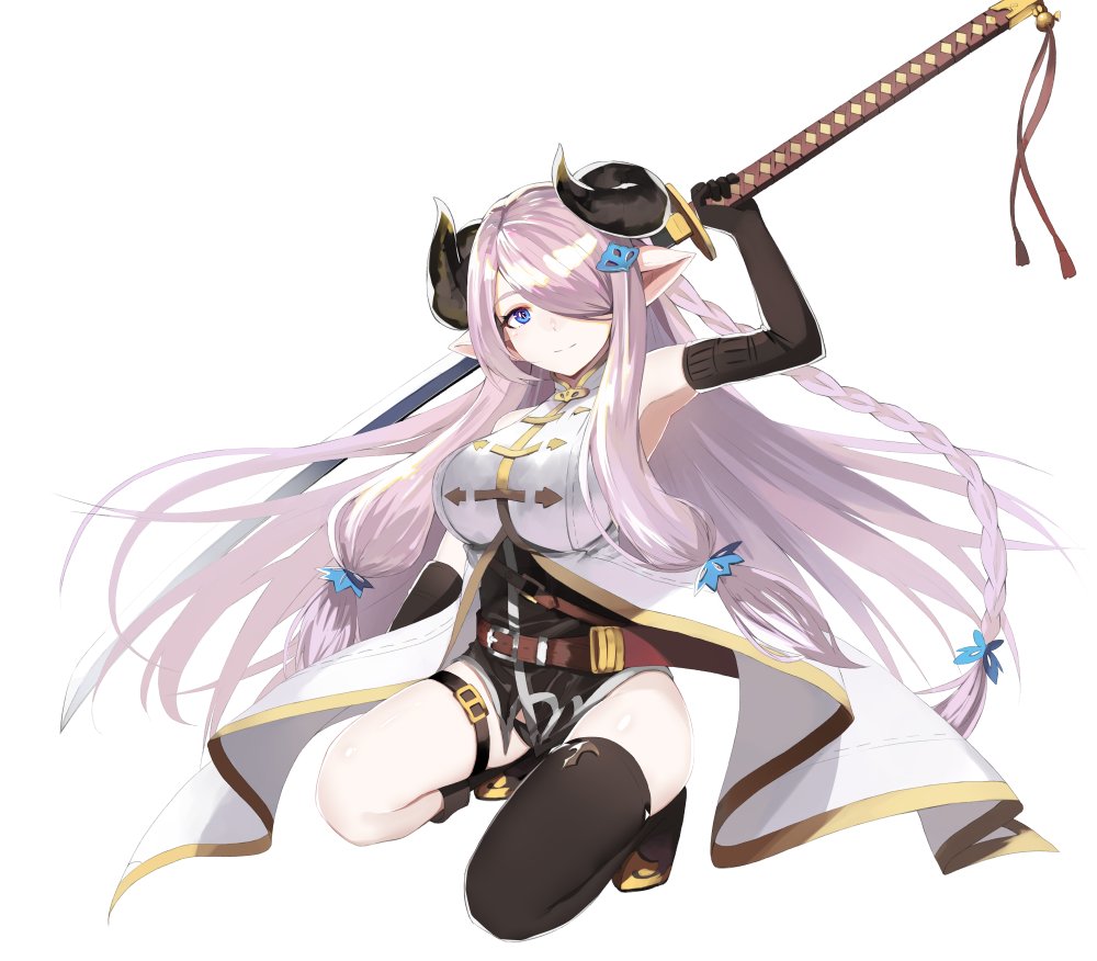 1girl, bare_shoulders, blue_eyes, elbow_gloves, fuotchan, gloves, granblue_fantasy, horns