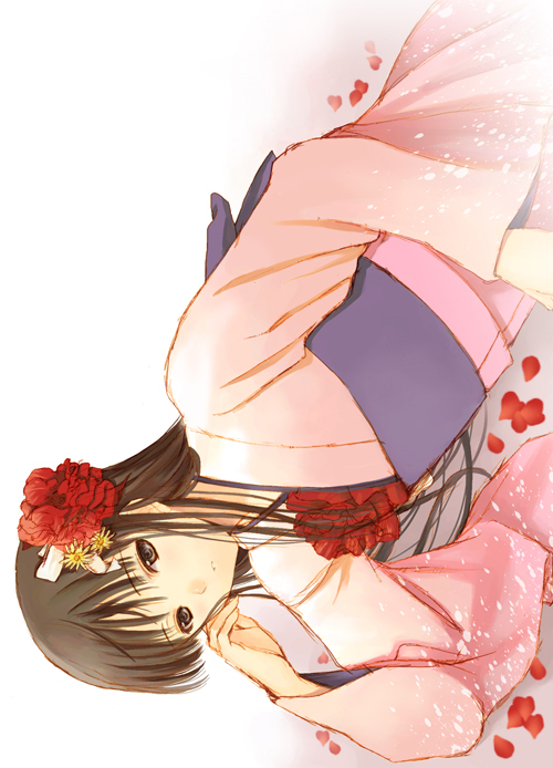 flower, hijiri_ruka, japanese_clothes, kimono, persona, persona_4, petals, traditional_japanese_clothes