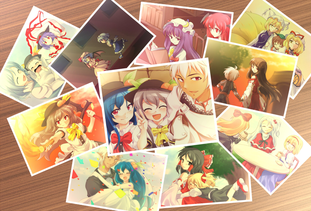 1boy, 6+girls, :d, ;), ^_^, alice_margatroid, armor, baby