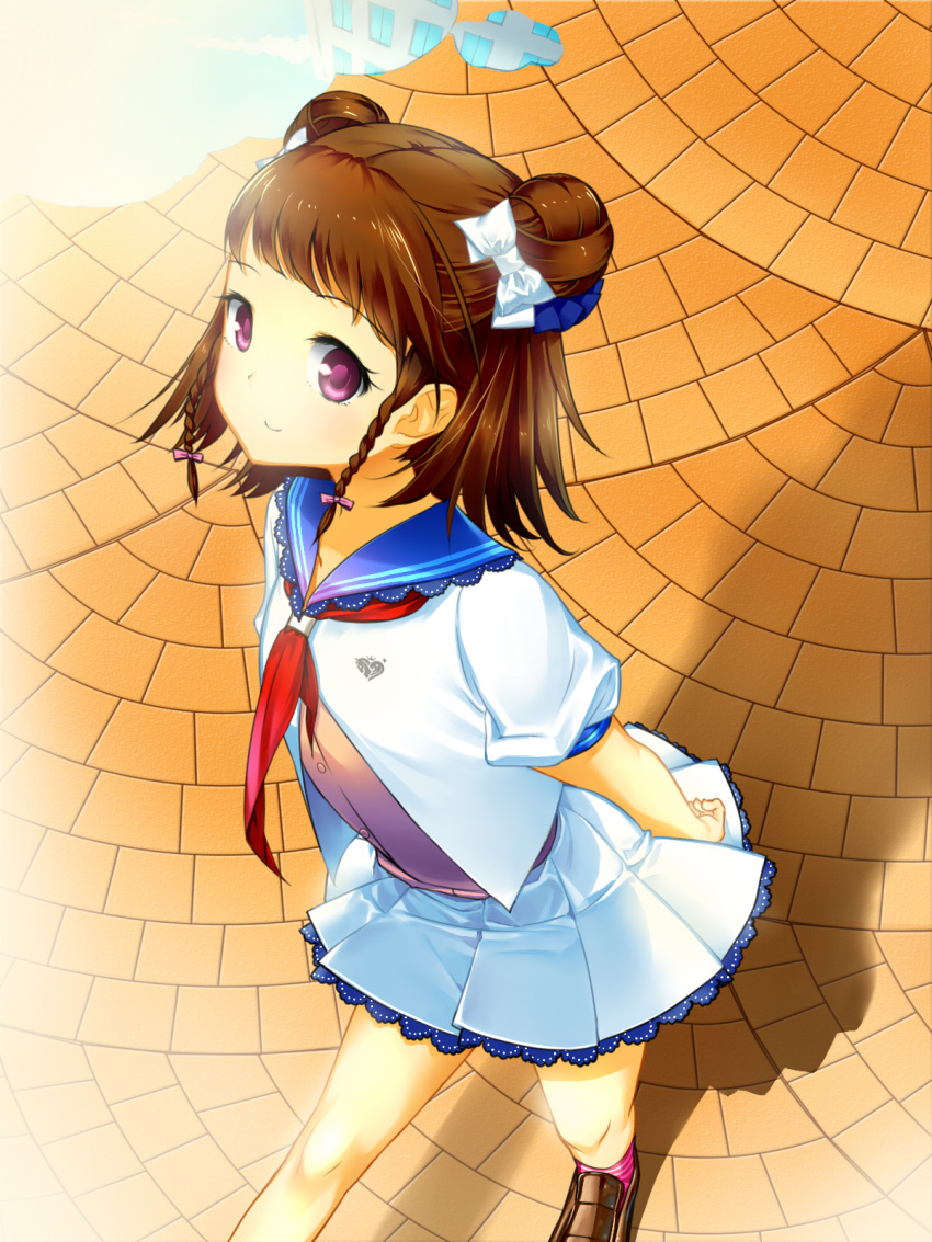 1girl, bow, braid, brown_hair, double_bun, highres, idolmaster, idolmaster_cinderella_girls