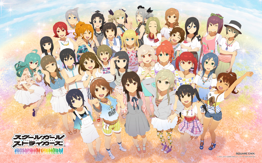 6+girls, :3, ^_^, aoi_yukie, artist_request, asymmetrical_hair, blonde_hair, blue_eyes