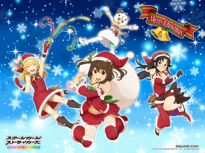 4girls, :3, ^_^, artist_request, bell, black_eyes, black_hair, blush