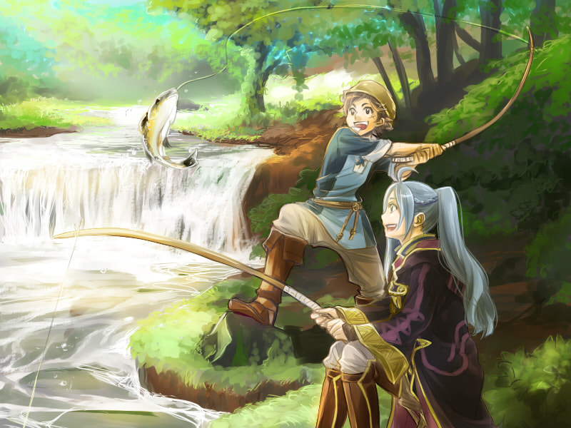 1boy, 1girl, commentary_request, donny_(fire_emblem), fire_emblem, fire_emblem:_kakusei, fish, fishing