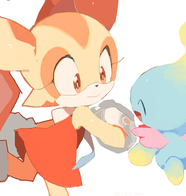 ^_^, animal_ears, bai_mei_(unko1172), brown_eyes, bunny_ears, chao_(sonic), cheese_(sonic), cream_the_rabbit