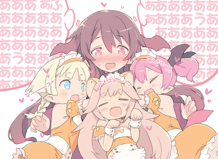 4girls, =_=, animal_ears, blade_(galaxist), blonde_hair, blue_eyes, blush, braid