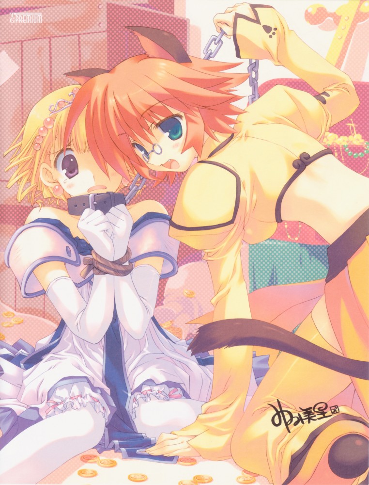 :d, animal_ears, aqua_eyes, back, bare_shoulders, bdsm, bent_over, blonde_hair