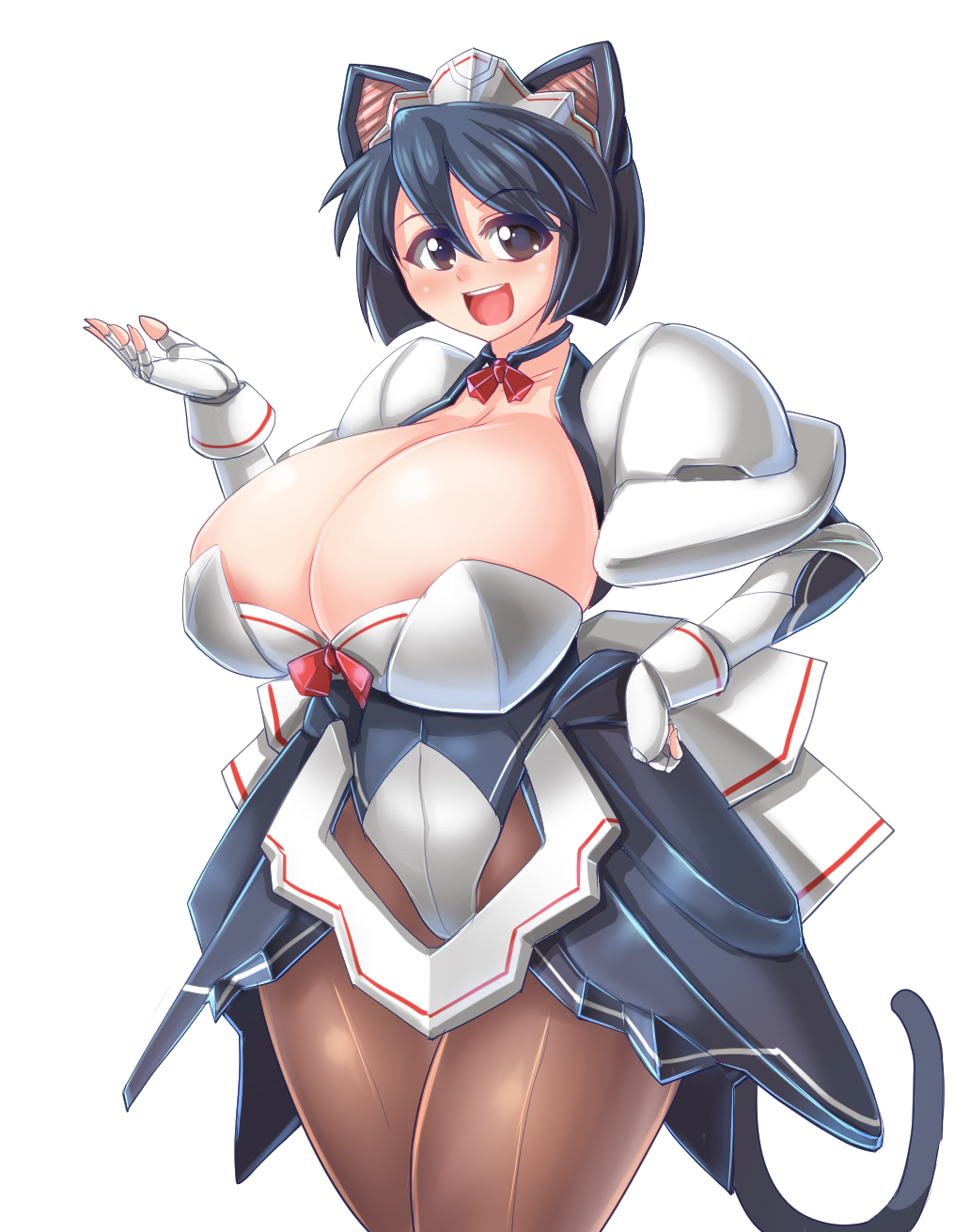 1girl, animal_ears, apron, blue_hair, blush, breasts, cat_ears, cat_tail