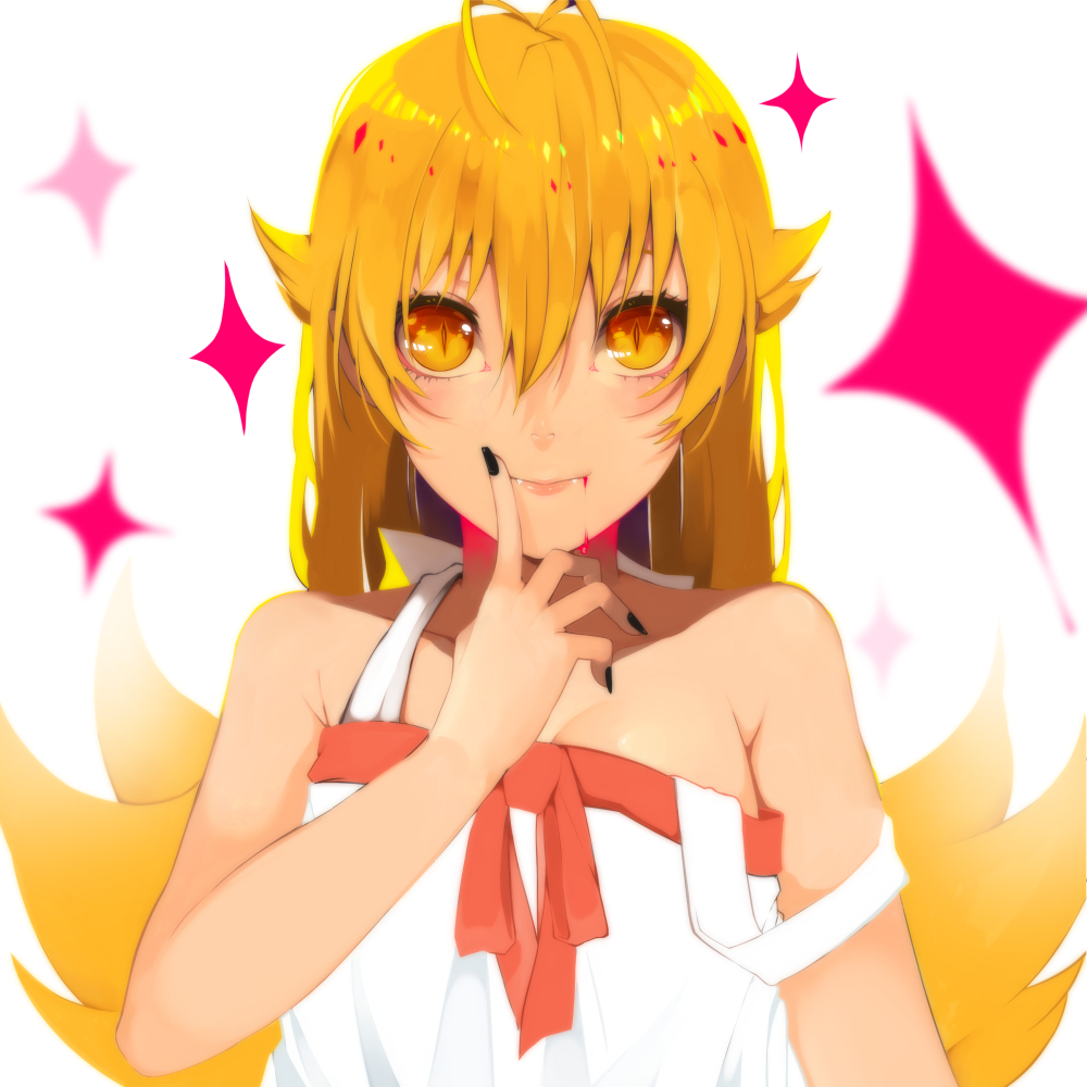 1girl, akuan_(7jackpot7), blonde_hair, blood, dress, long_hair, monogatari_(series), nisemonogatari