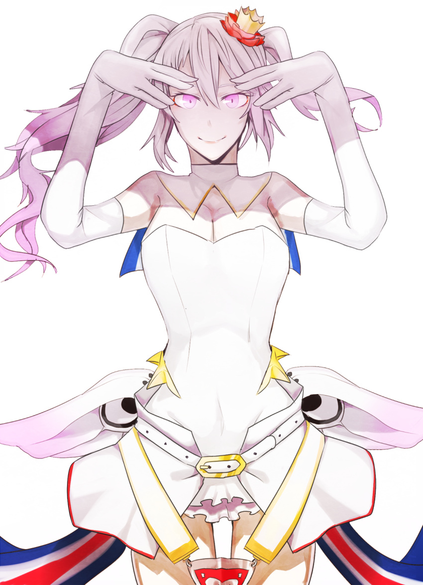 1girl, artist_request, caligula_(game), cowboy_shot, crown, dress, elbow_gloves, gloves