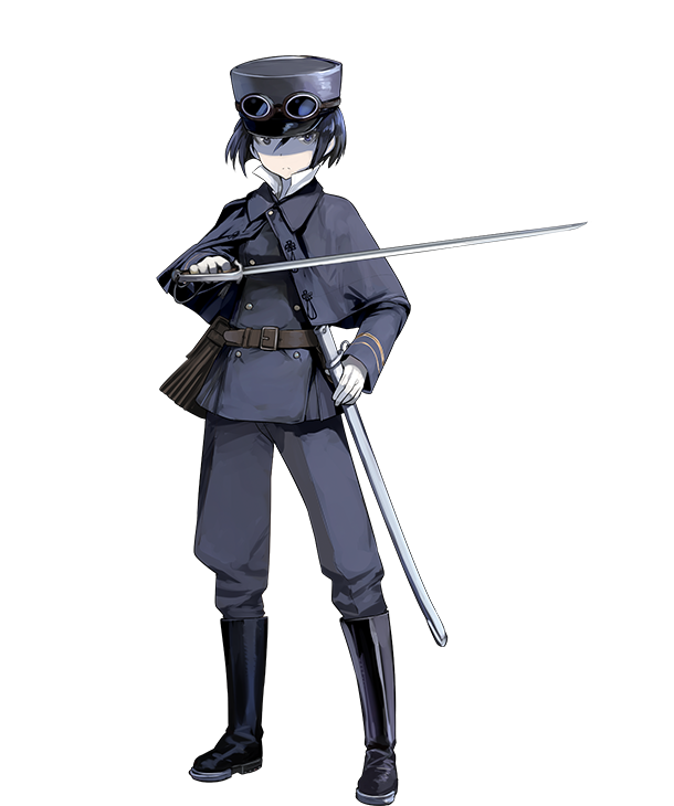 1girl, alpha_transparency, black_hair, boots, capelet, full_body, gloves, goggles