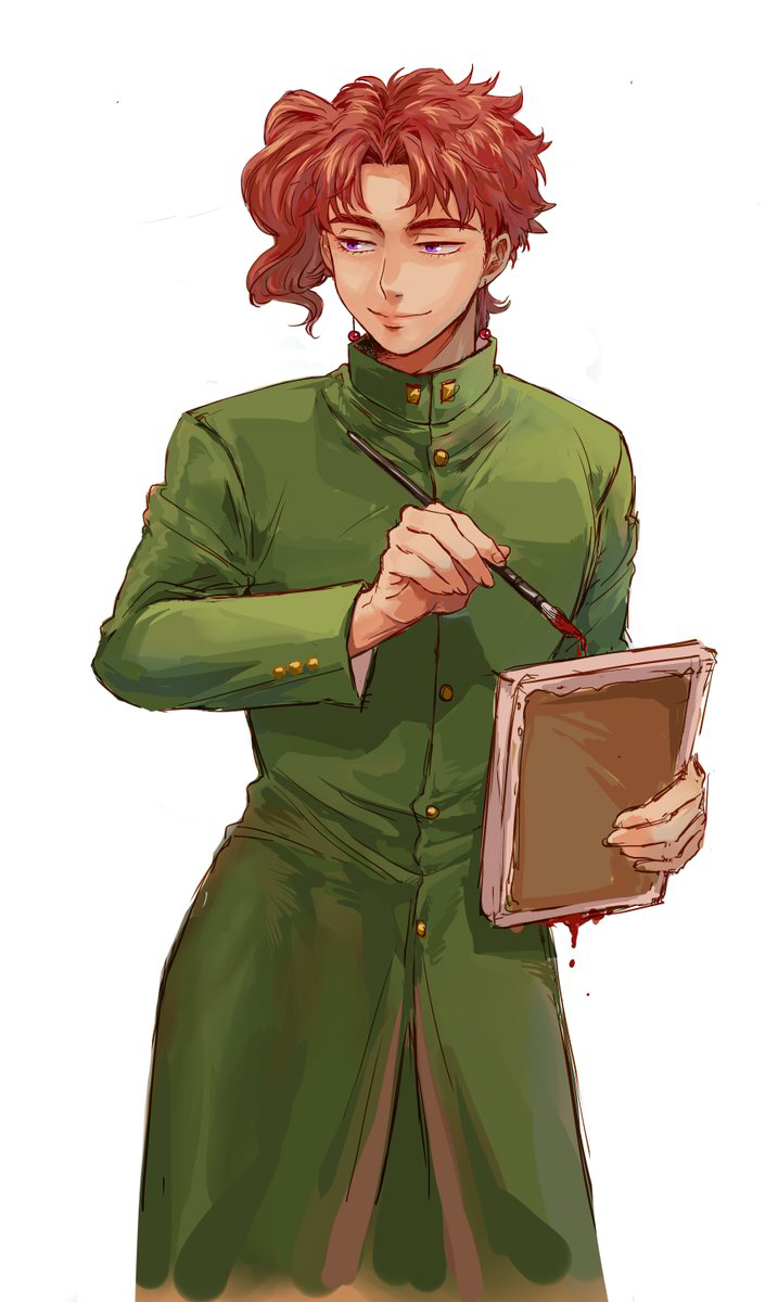 1boy, canvas_(object), earrings, gakuran, highres, holding, jewelry, jojo_no_kimyou_na_bouken