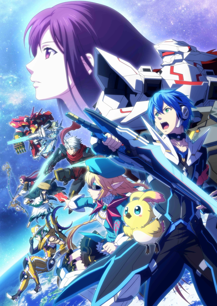 4boys, 5girls, bird, highres, izumi_rina, multiple_boys, multiple_girls, official_art
