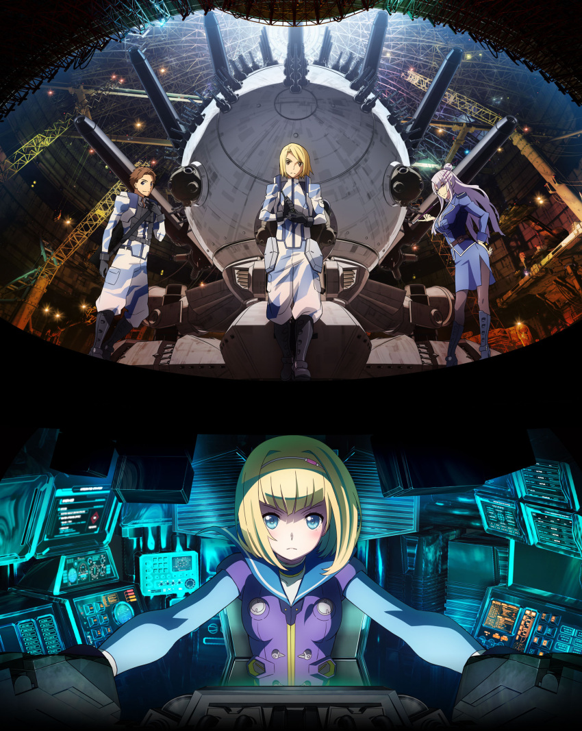 2boys, 2girls, absurdres, baby_magnum, belt, black_gloves, black_legwear, blonde_hair