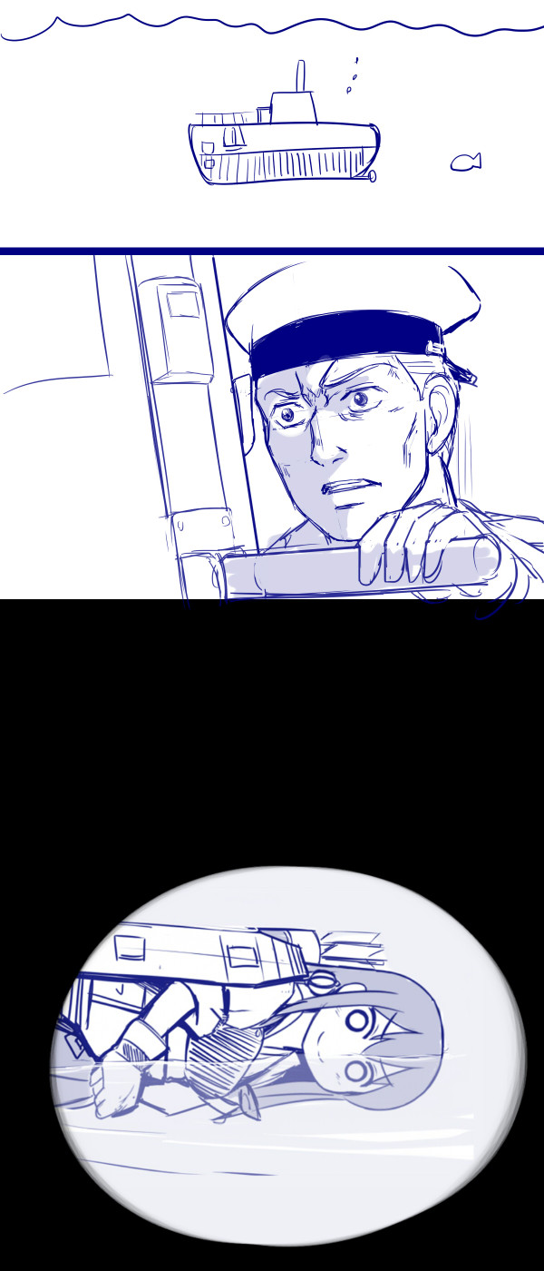 1boy, 1girl, akagi_(kantai_collection), arrow, comic, fish, hat, highres