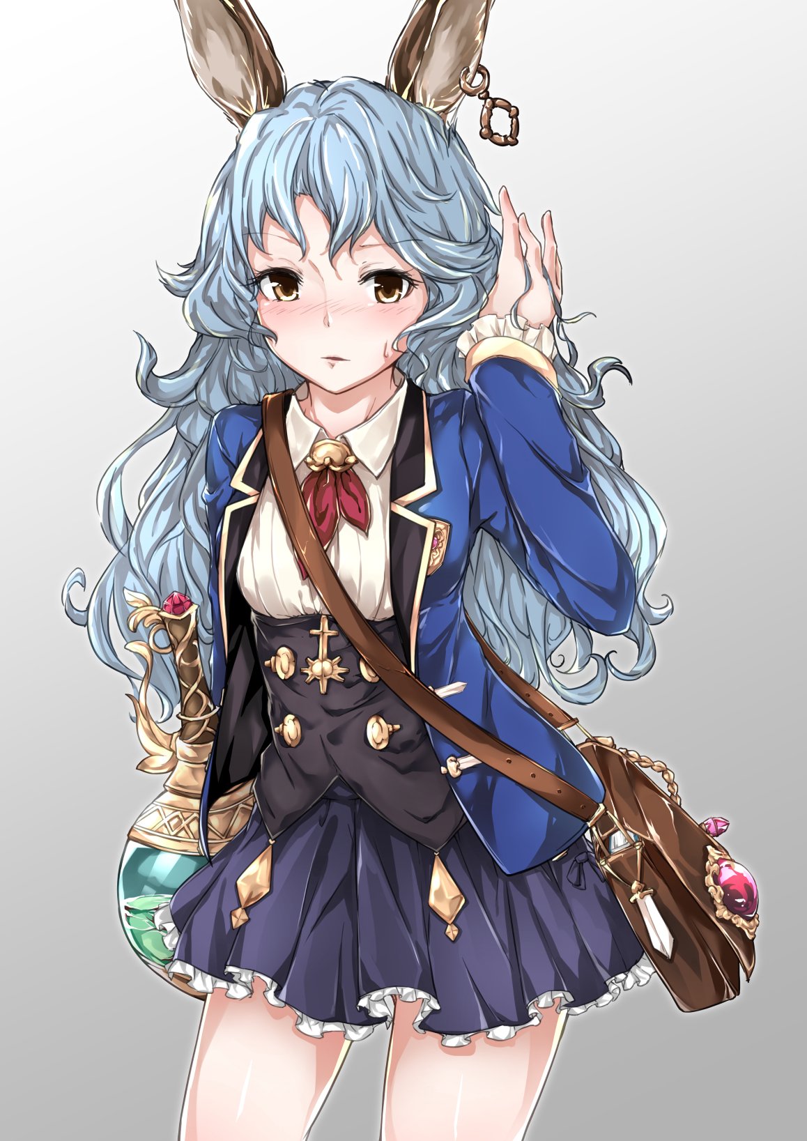 1girl, adapted_costume, animal_ears, asagi_koko, bag, blazer, blue_hair, blue_skirt