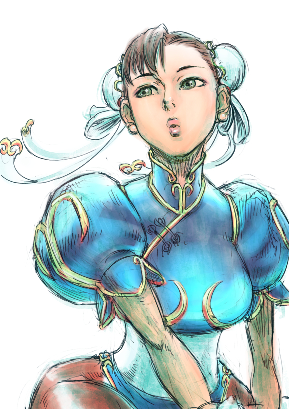1girl, blue_dress, brown_hair, brown_legwear, bun_cover, china_dress, chinese_clothes, chun-li