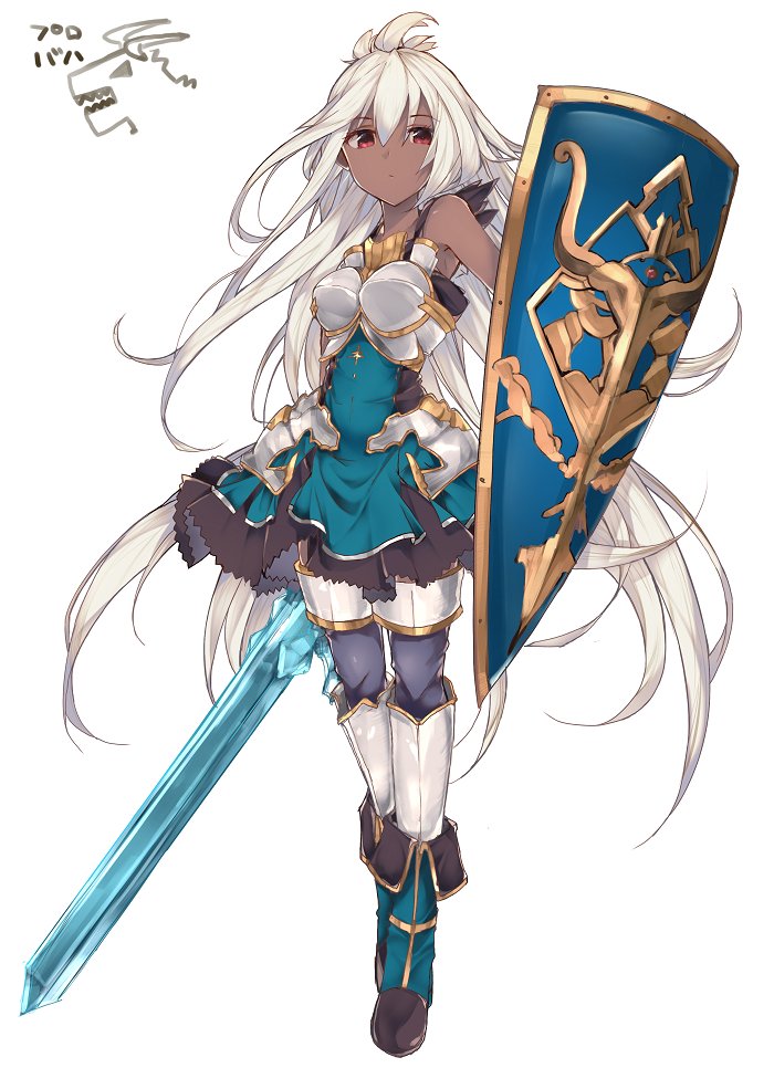 1girl, armor, armored_dress, bare_shoulders, blue_dress, dark_skin, dress, granblue_fantasy