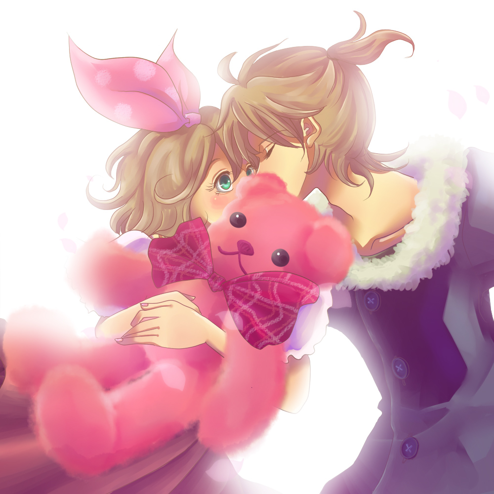 closed_eyes, couple, date, green_eyes, hair_ribbon, incest, kagamine_len, kagamine_rin