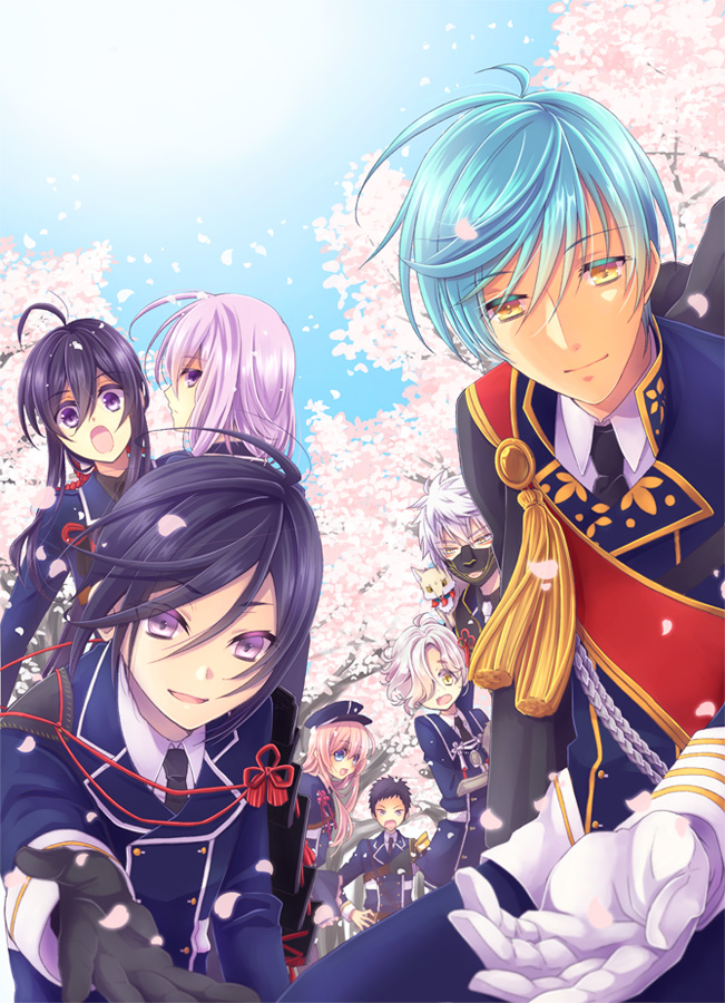 6+boys, :o, ahoge, aqua_hair, armor, atsushi_toushirou, black_gloves, black_hair