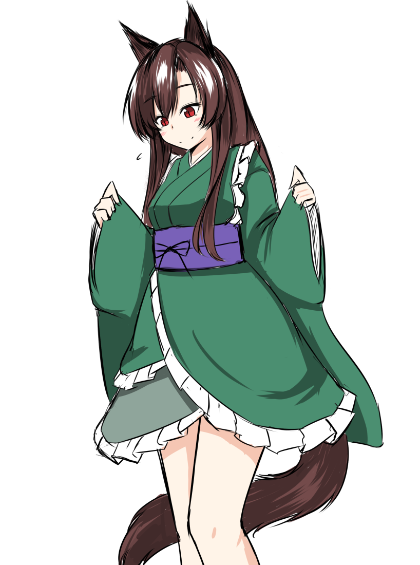 1girl, animal_ears, blush, brown_hair, ganmaganmo, imaizumi_kagerou, japanese_clothes, kimono