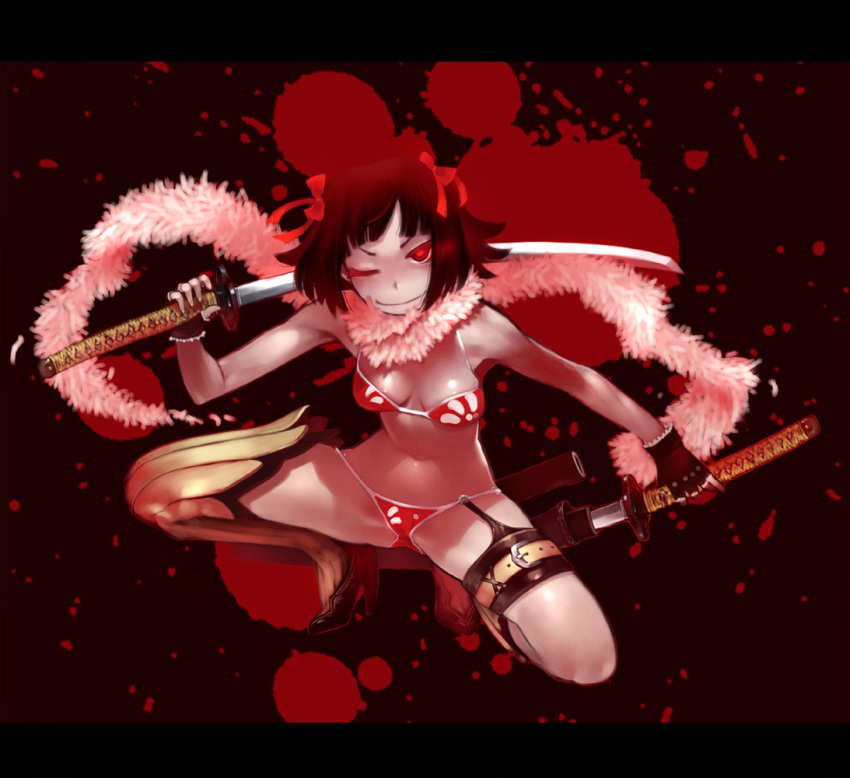 aya_(oneechanbara), aya_(oneechanbara)_(cosplay), bikini, cosplay, dual_wield, dual_wielding, idolmaster, oneechanbara