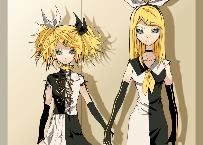 blue_eyes, bridget00747, cos, detached_sleeves, dress, dual_persona, elbow_gloves, gloves