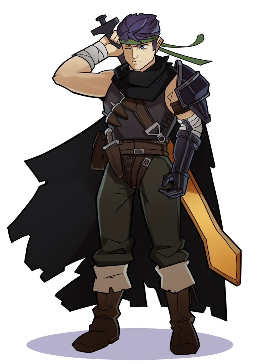 1boy, ankle_boots, asymmetrical_clothes, belt, berserk, boots, brown_boots, buckle