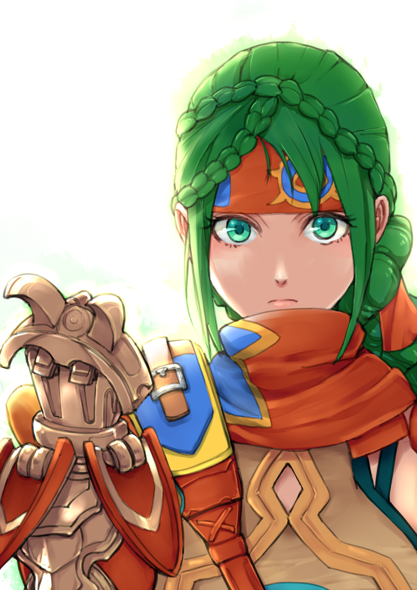 1girl, anne_(star_ocean), braid, chienon, clenched_hand, crown_braid, expressionless, gauntlets