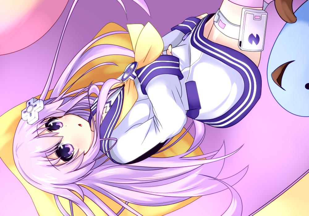 1girl, breasts, d-pad, hair_ornament, holster, long_hair, looking_at_viewer, nepgear