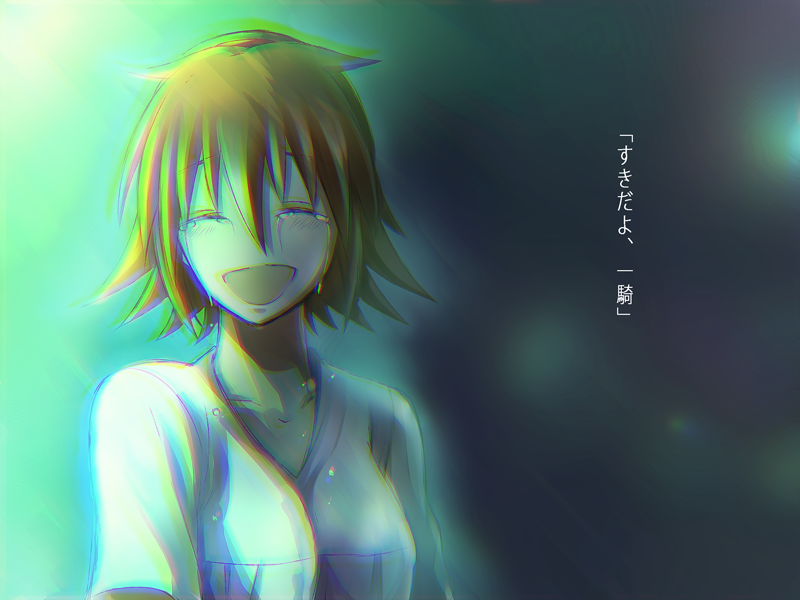 1girl, :d, ^_^, blush, breasts, canon_memphis, closed_eyes, collarbone
