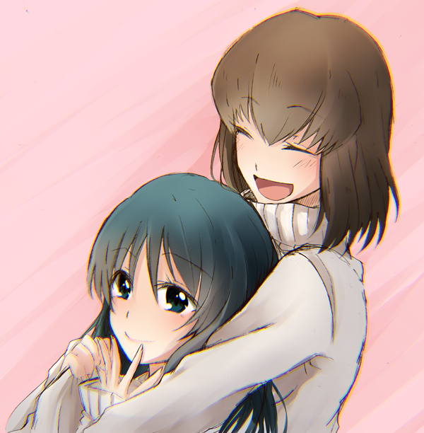 2girls, :d, ^_^, black_eyes, black_hair, blush, closed_eyes, haru_sakurazaki