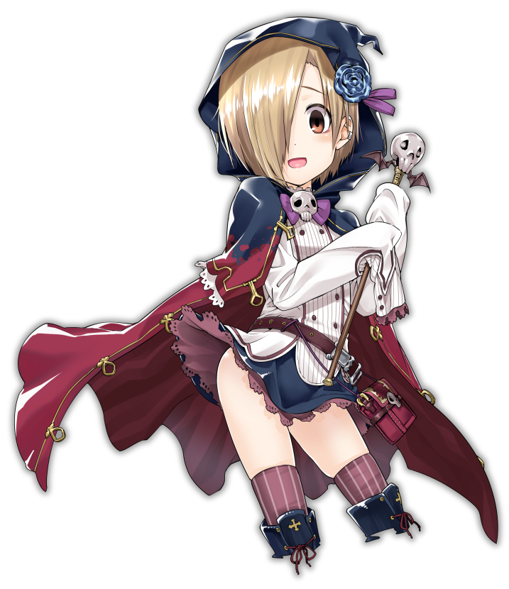 1girl, :d, bags_under_eyes, black_legwear, blonde_hair, blush, brown_eyes, cape