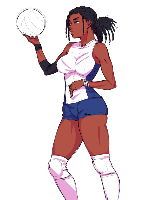 1girl, ass, bike_shorts, black_hair, commentary_request, dark_skin, elbow_pads, hairlocs
