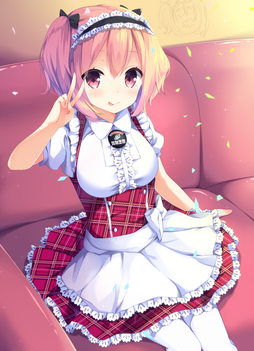1girl, blush, bow, breasts, couch, hair_bow, hasegawa_urumi, highres