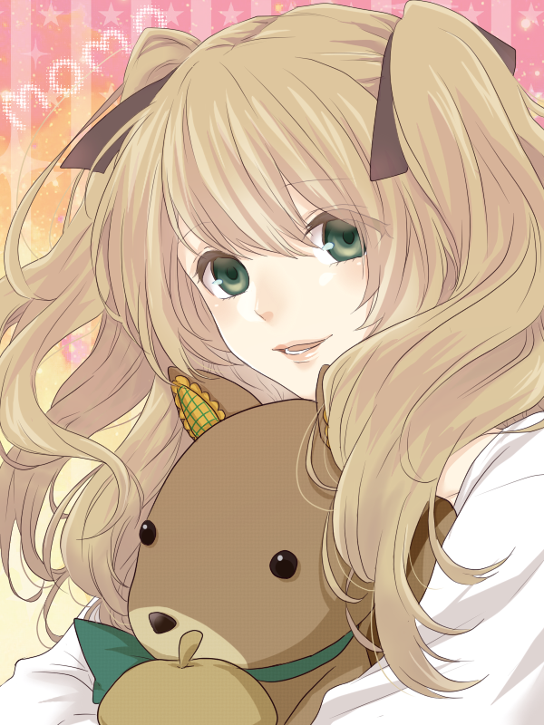1boy, blonde_hair, crossdressinging, green_eyes, hair_ribbon, i-chu, long_hair, male_focus