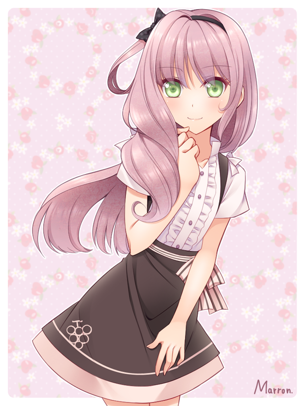 1boy, artist_name, blush, bow, crossdressinging, green_eyes, hair_bow, hanabusa_kokoro