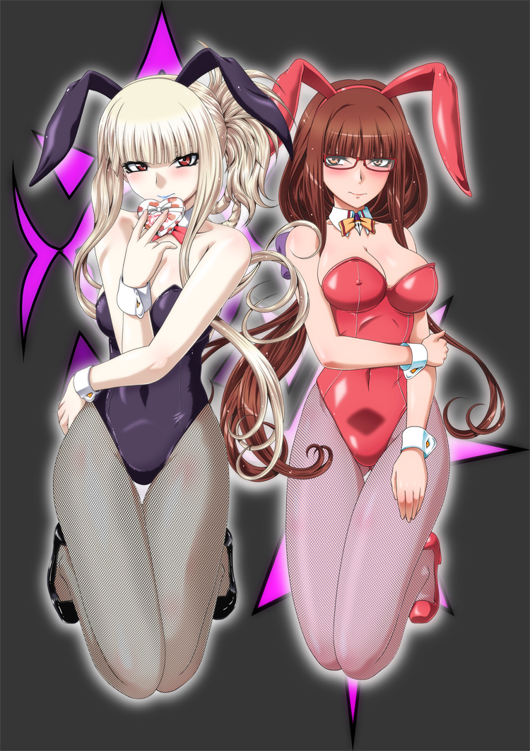 animal_ears, aoki_hagane_no_arpeggio, bangs, blonde_hair, blue_lipstick, blunt_bangs, blush, bow