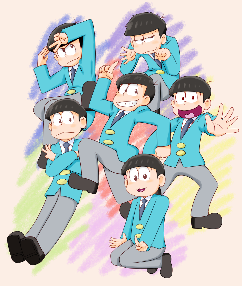 6+boys, black_hair, brothers, formal, male_focus, matsuno_choromatsu, matsuno_ichimatsu, matsuno_juushimatsu