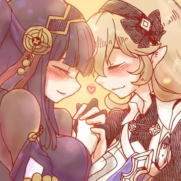 2girls, black_hair, blonde_hair, blush, closed_eyes, face-to-face, fire_emblem, fire_emblem_if