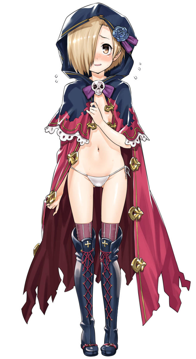 1girl, bags_under_eyes, black_legwear, blonde_hair, blush, boots, brown_eyes, cape