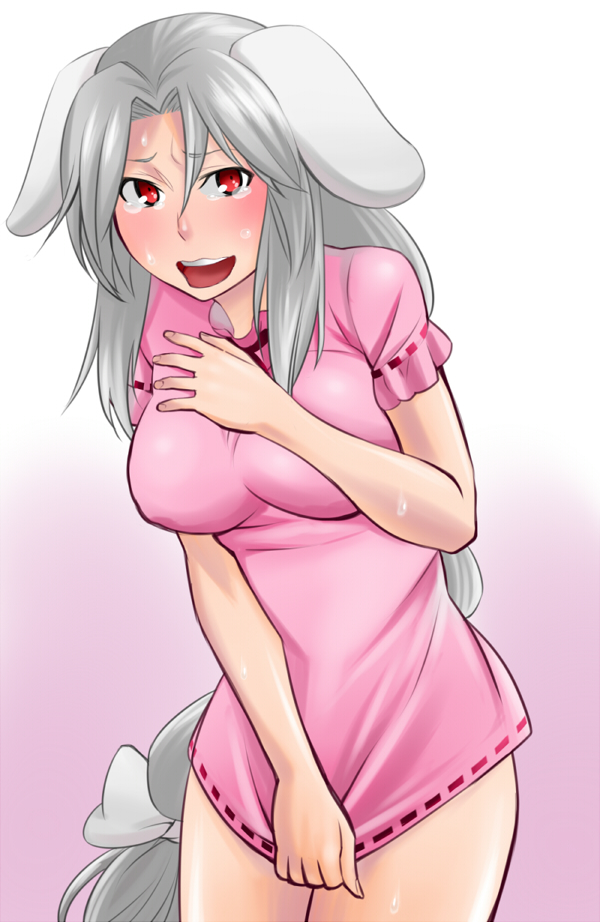 1girl, :d, animal_ears, blush, bow, breasts, commentary_request, cowboy_shot