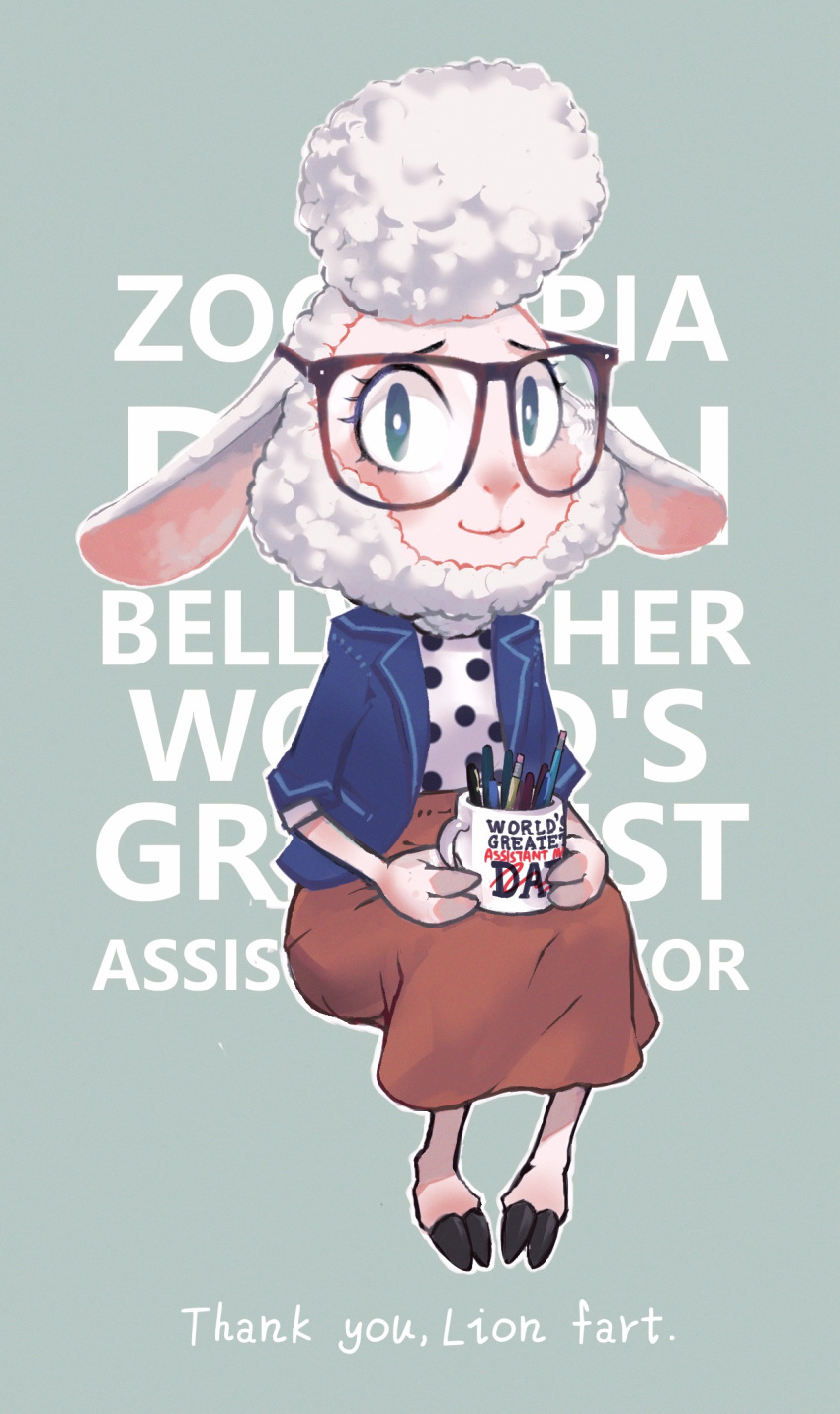 1girl, animal_ears, blue_eyes, cup, dawn_bellwether, furry, glasses, highres