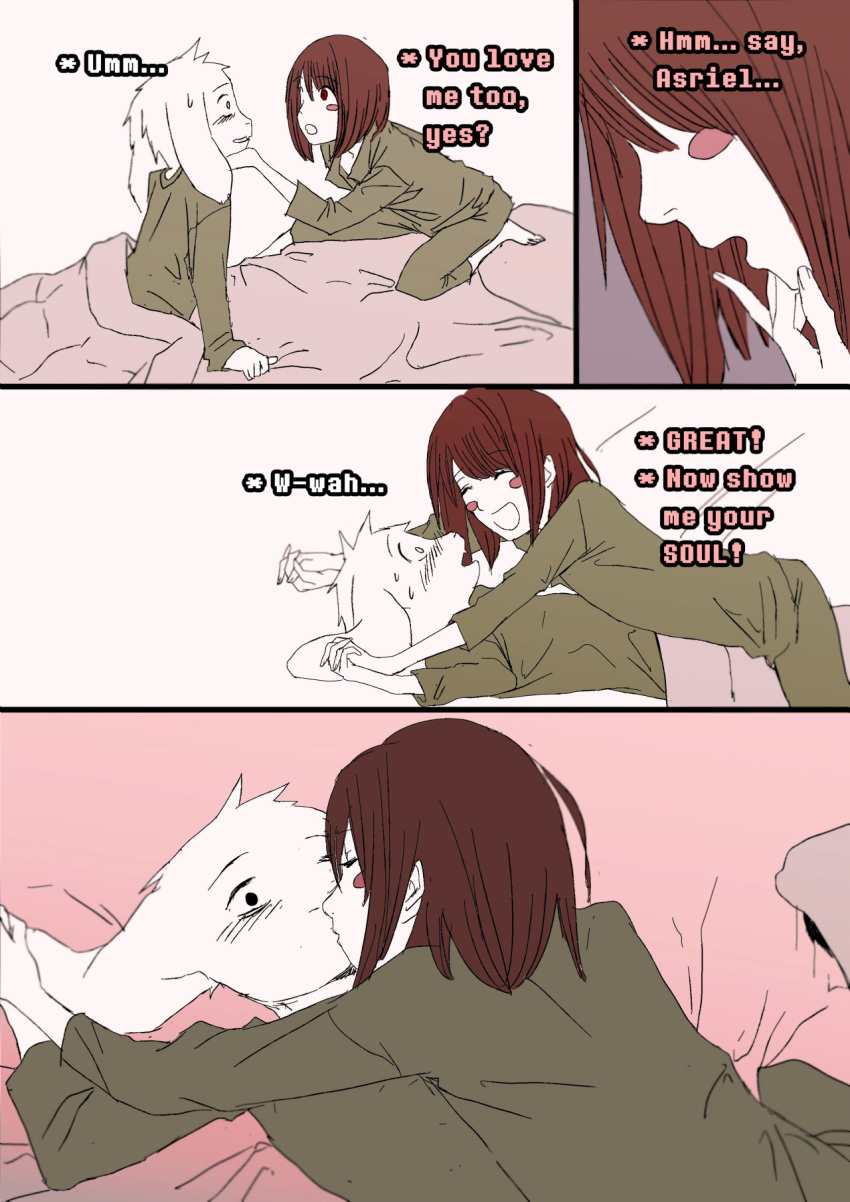 1boy, 4koma, :d, ^_^, androgynous, asriel_dreemurr, bed, blush_stickers