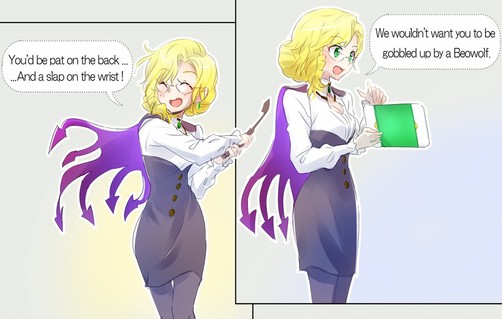 blonde_hair, cape, cleavage_cutout, ellen_baker, glasses, glynda_goodwitch, iesupa, new_horizon