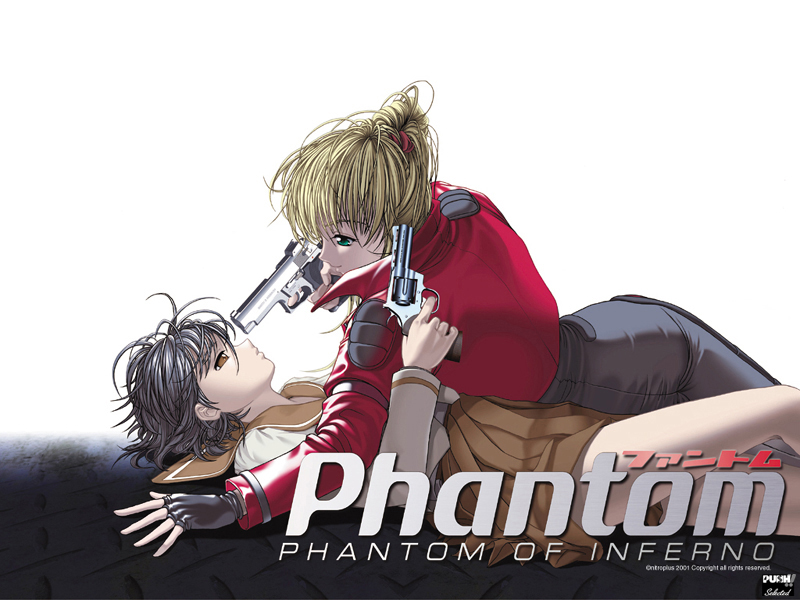blonde_hair, cal_devens, drei, ein_(phantom), ein_(phantom_of_inferno), gun, phantom_of_inferno, school_uniform, weapon