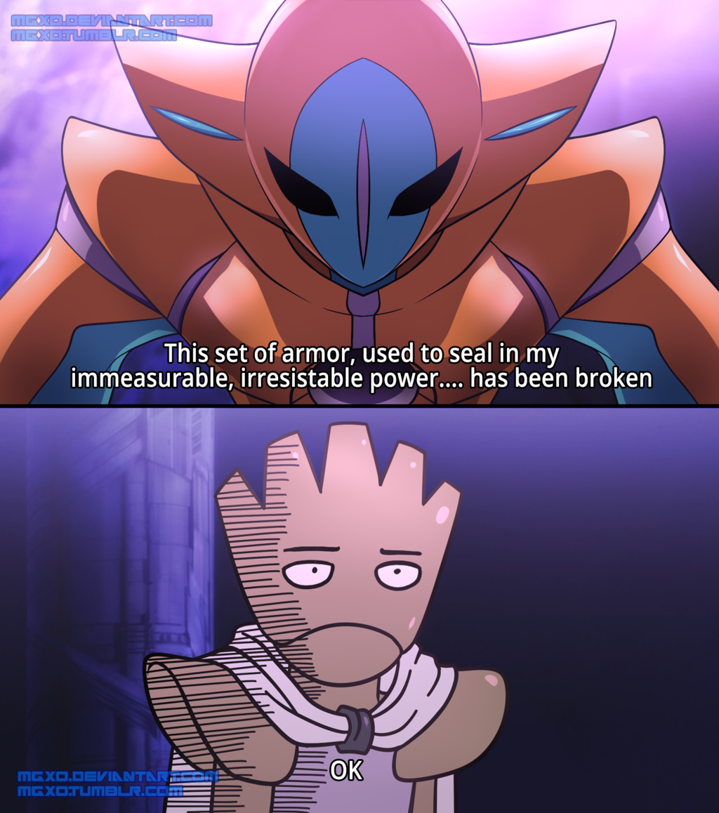 crossover, deoxys, english, hitmonchan, lord_boros, mgx0, no_humans, one-punch_man, parody, pokemon, saitama_(one-punch_man), saitama_(onepunch_man)_(cosplay)