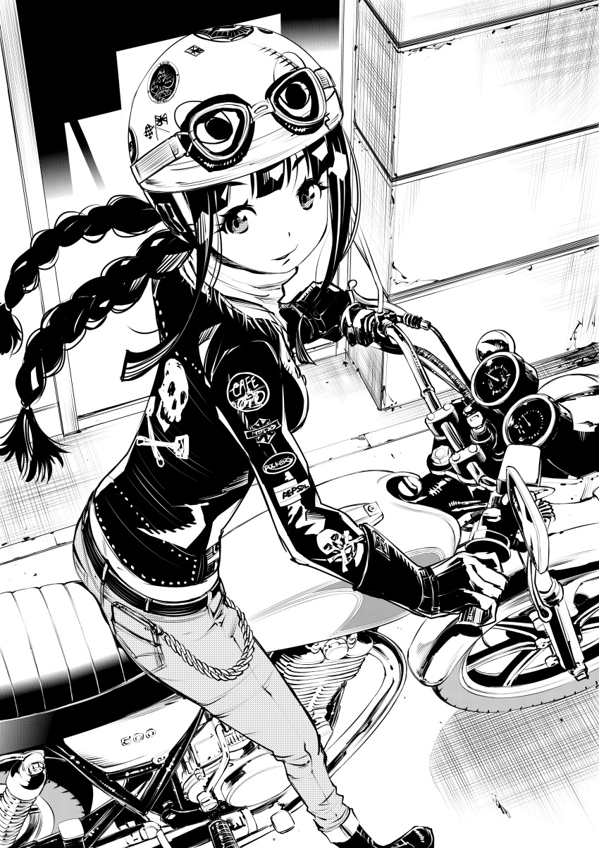 1girl, absurdres, bangs, belt, boots, braid, chain, clothes_writing