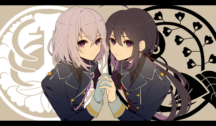 2boys, ahoge, armor, black_hair, honebami_toushirou, japanese_armor, komomo1214, male_focus